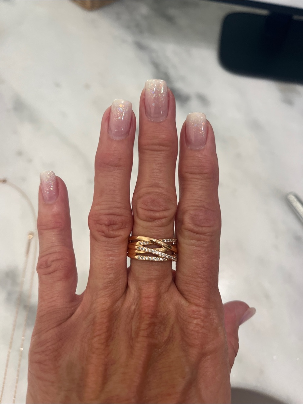 Rose Gold Tone Multi-Band Crystal Stack Ring - Women's Jewelry